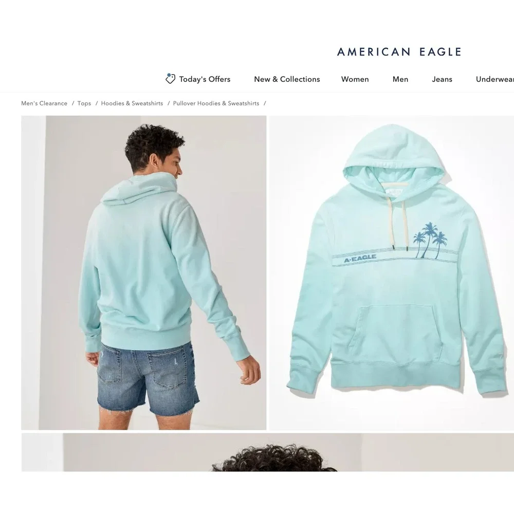 Vtg American Eagle Bonfire Hoodie M Seafoam Palm Tree‎ Graphic Y2K Pullover